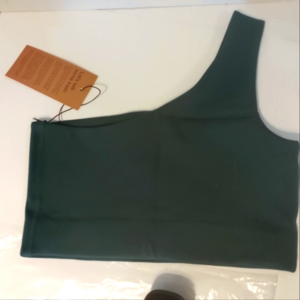 girlfriend collective One-Shoulder Tank Top in Dark Green - Picture 5 of 11